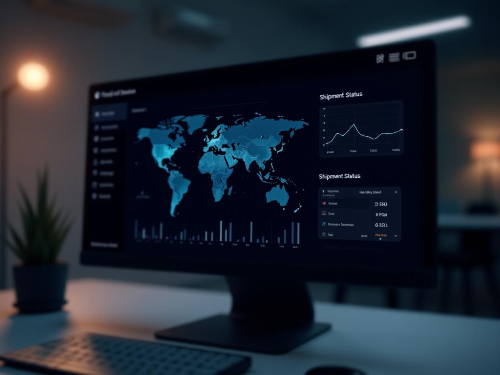 Ahvaz Transportation proprietary shipment tracking dashboard on a high-resolution display