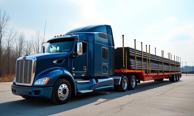 Standard Flatbed Trailer transporting industrial steel